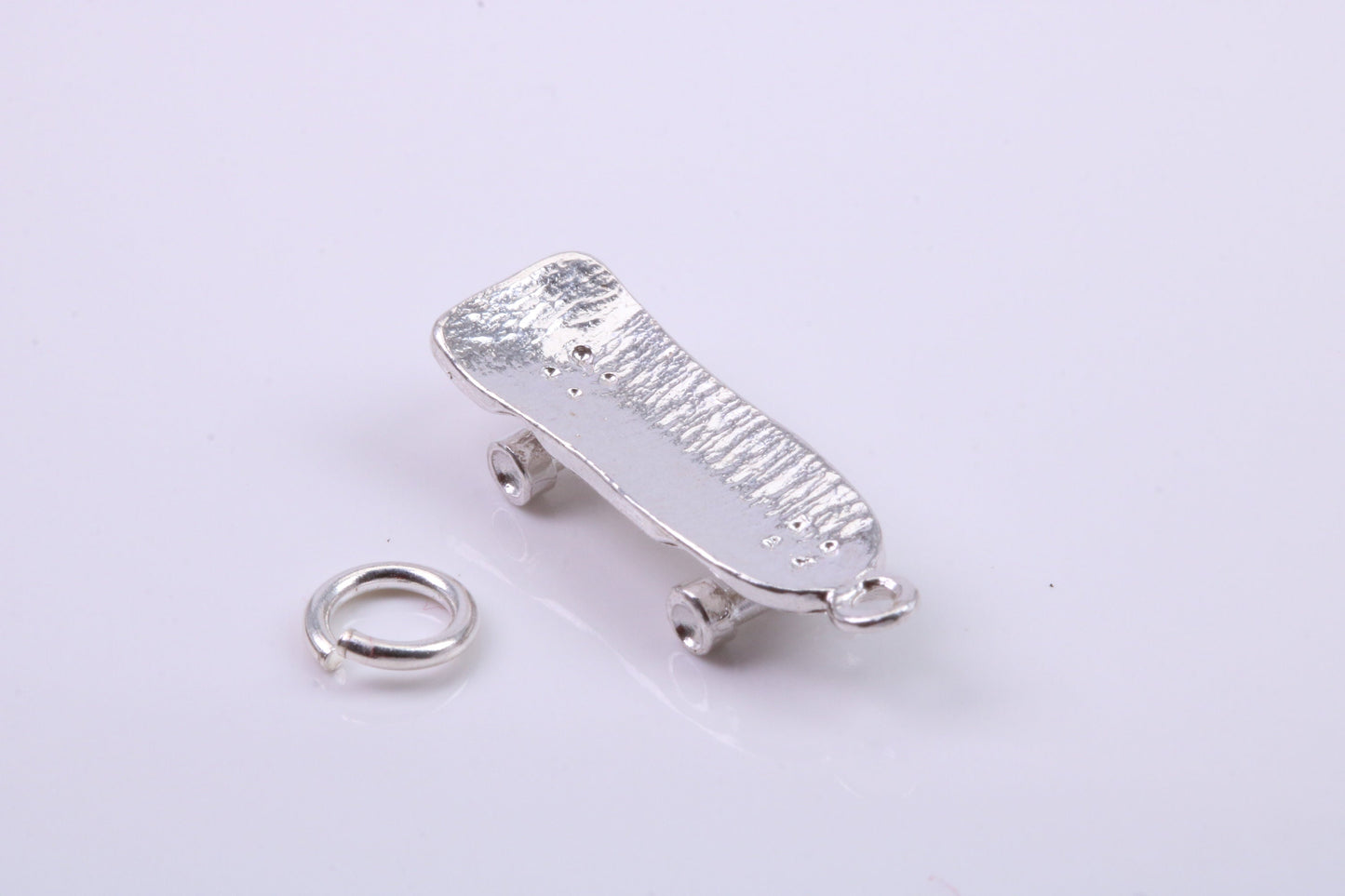 Skateboard Charm, Traditional Charm, Made from Solid 925 Grade Sterling Silver, Complete with Attachment Link