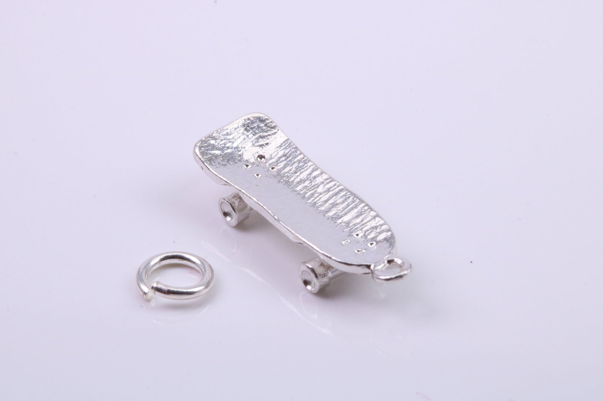 Skateboard Charm, Traditional Charm, Made from Solid 925 Grade Sterling Silver, Complete with Attachment Link