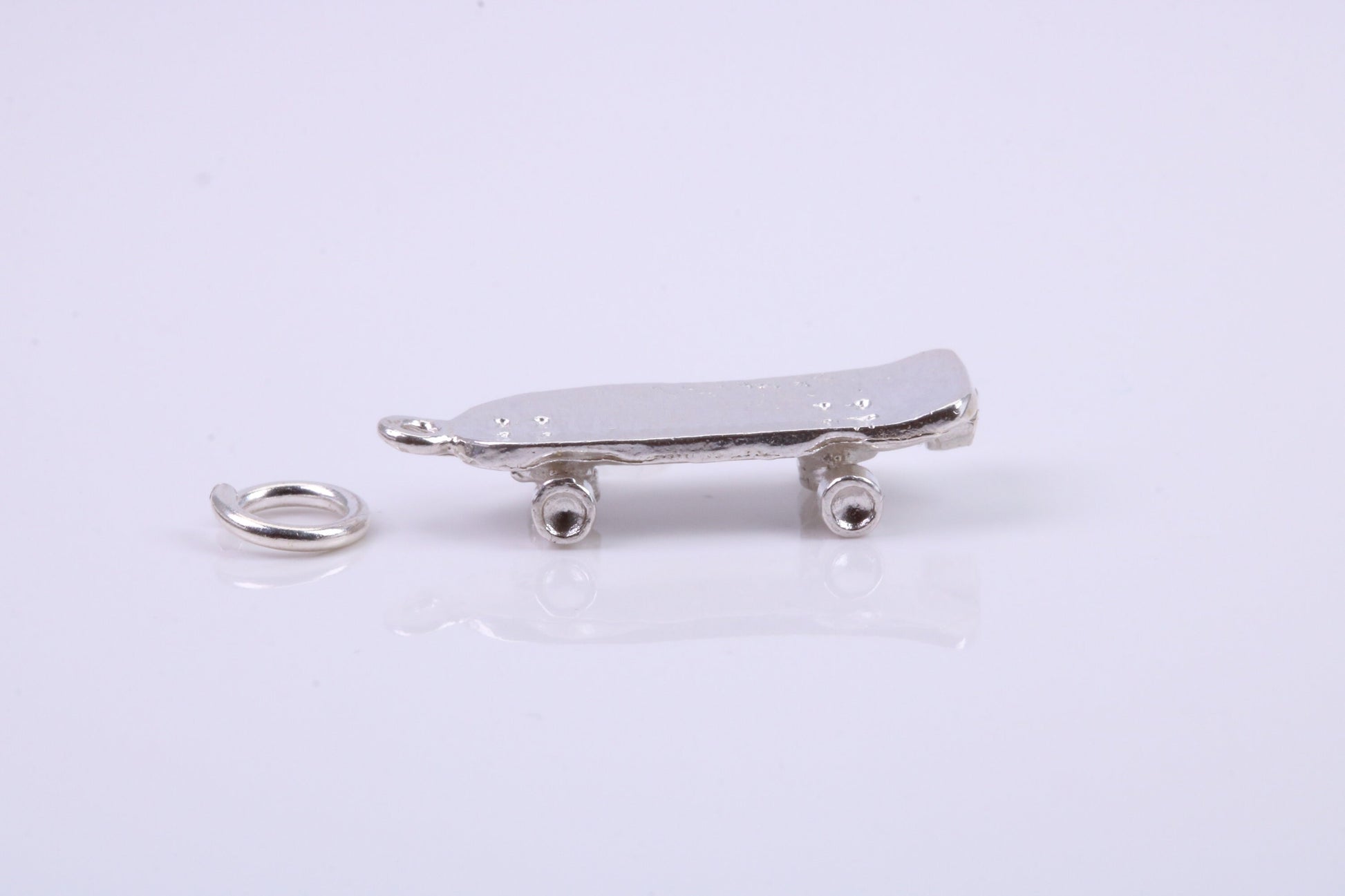 Skateboard Charm, Traditional Charm, Made from Solid 925 Grade Sterling Silver, Complete with Attachment Link