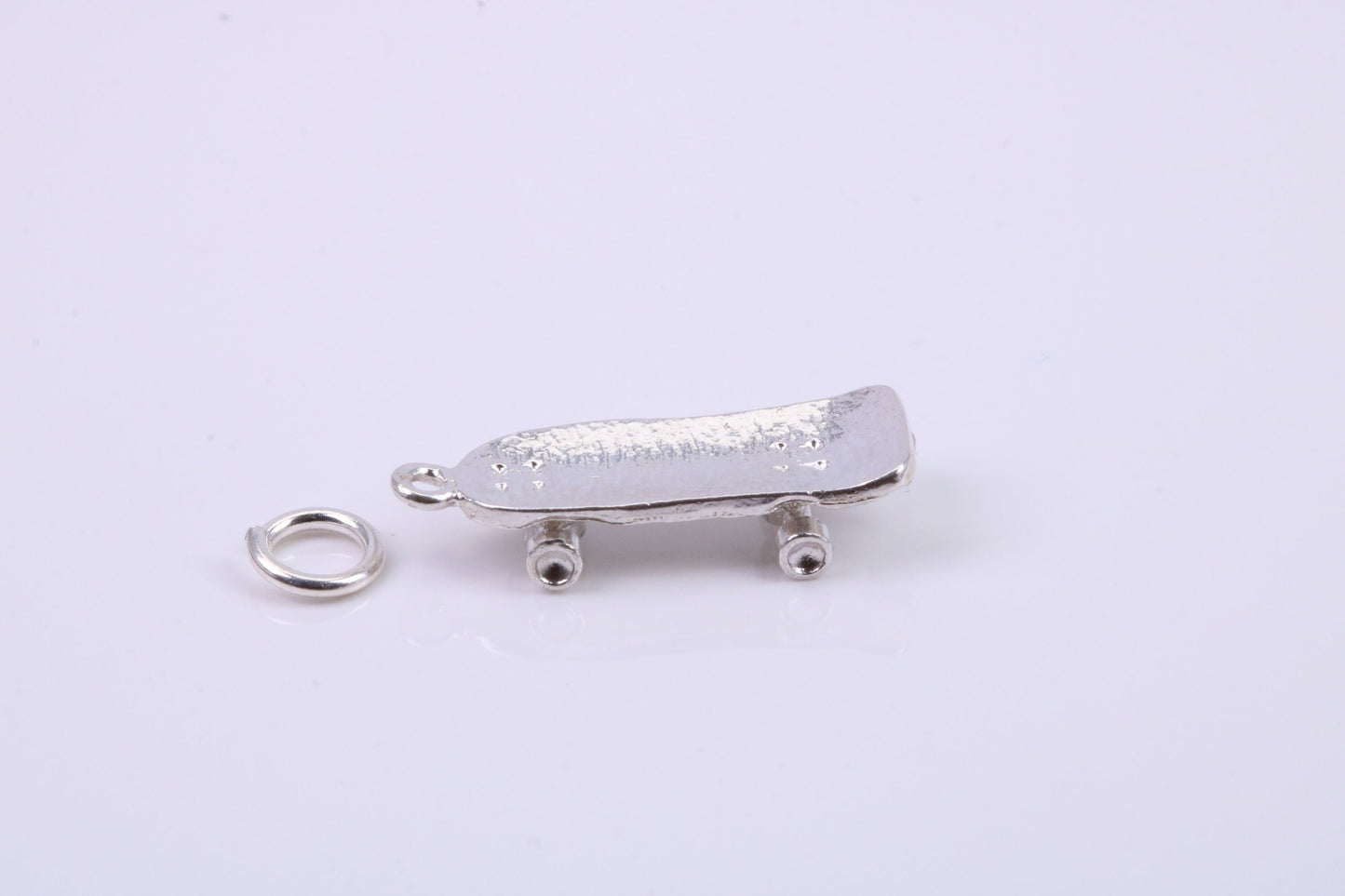Skateboard Charm, Traditional Charm, Made from Solid 925 Grade Sterling Silver, Complete with Attachment Link