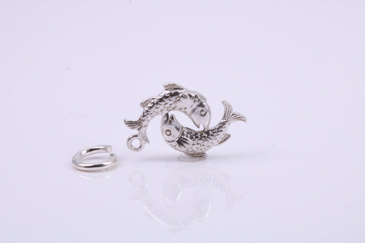Salmon Fish Charm, Traditional Charm, Made from Solid 925 Grade Sterling Silver, Complete with Attachment Link