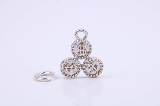 Casino Chips Charm, Traditional Charm, Made from Solid 925 Grade Sterling Silver, Complete with Attachment Link