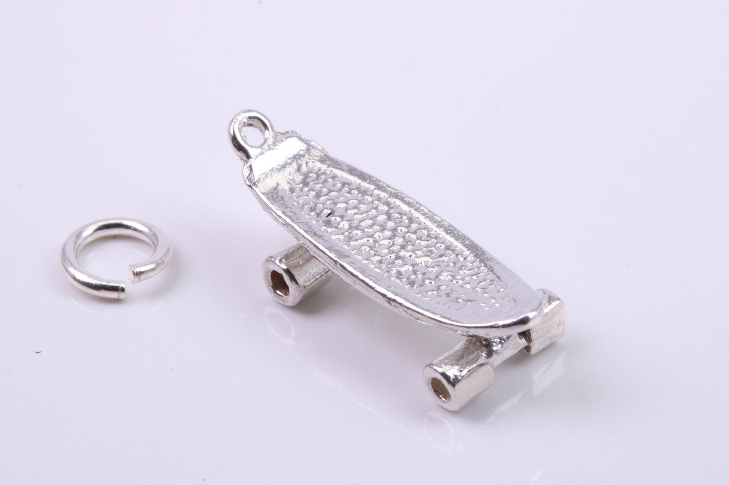 Skateboard Charm, Traditional Charm, Made from Solid 925 Grade Sterling Silver, Complete with Attachment Link