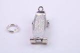 Skateboard Charm, Traditional Charm, Made from Solid 925 Grade Sterling Silver, Complete with Attachment Link