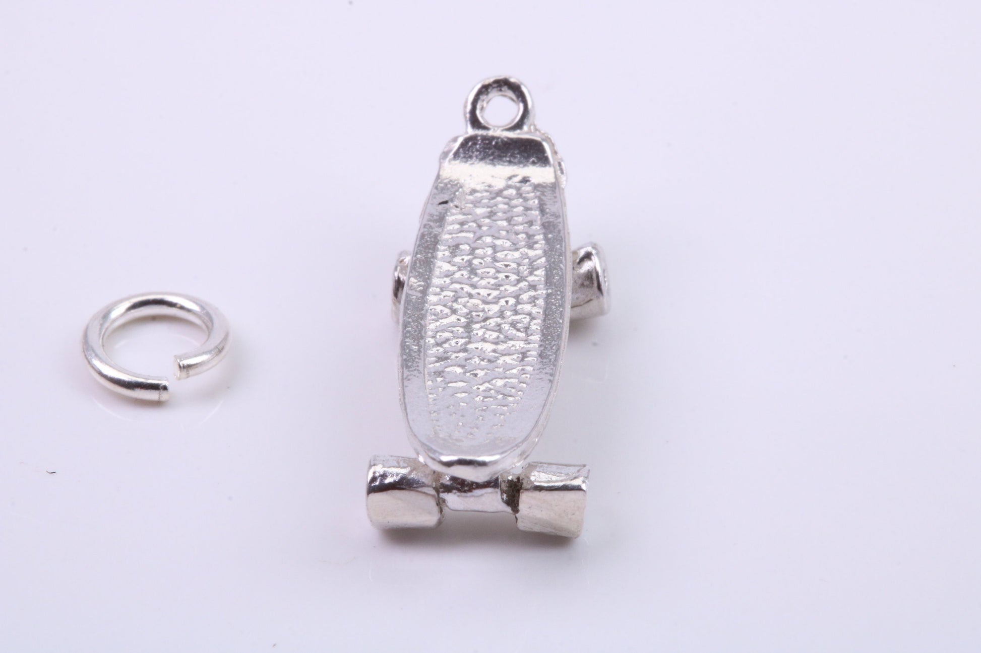 Skateboard Charm, Traditional Charm, Made from Solid 925 Grade Sterling Silver, Complete with Attachment Link