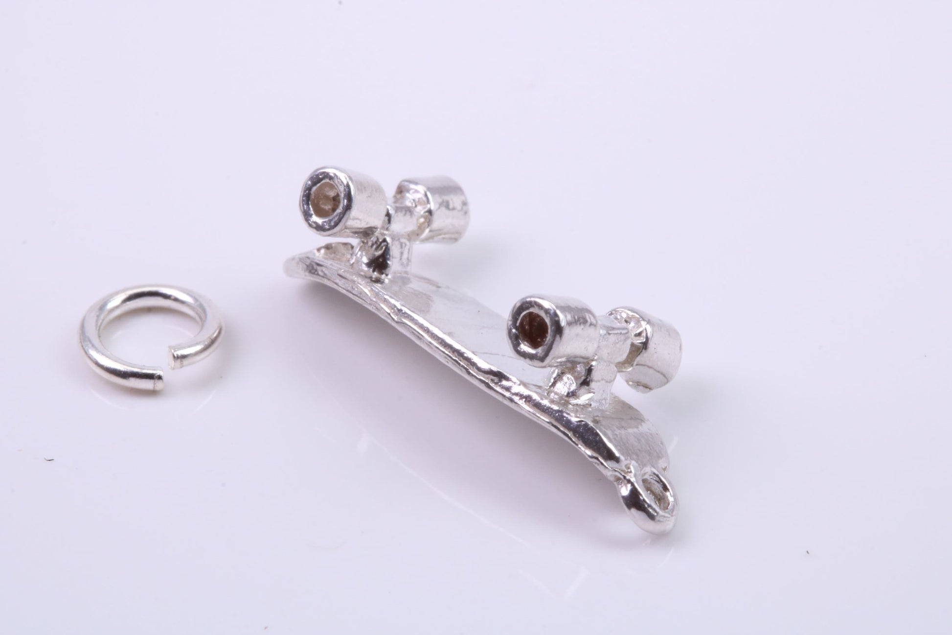 Skateboard Charm, Traditional Charm, Made from Solid 925 Grade Sterling Silver, Complete with Attachment Link