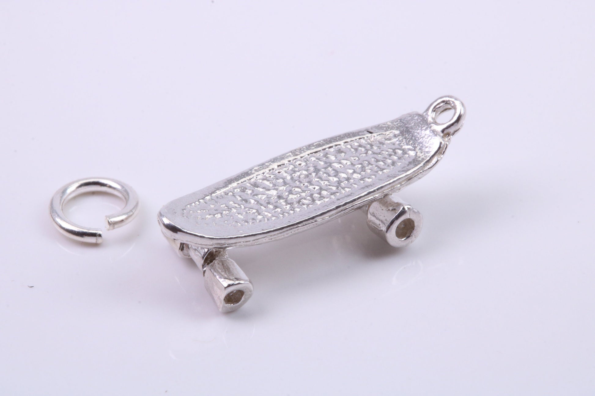 Skateboard Charm, Traditional Charm, Made from Solid 925 Grade Sterling Silver, Complete with Attachment Link