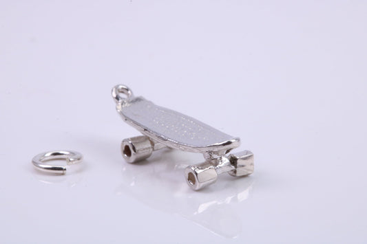 Skateboard Charm, Traditional Charm, Made from Solid 925 Grade Sterling Silver, Complete with Attachment Link