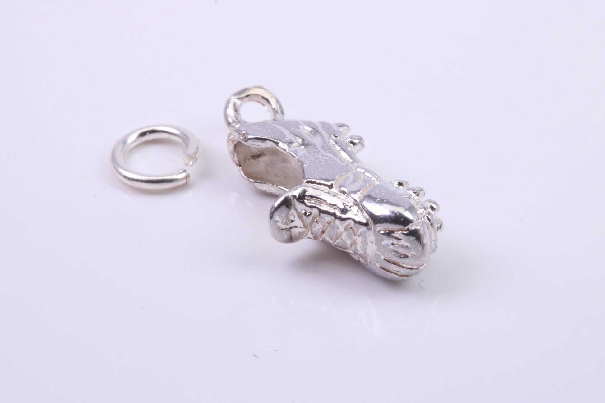 Football Boots Charm, Traditional Charm, Made from Solid 925 Grade Sterling Silver, Complete with Attachment Link