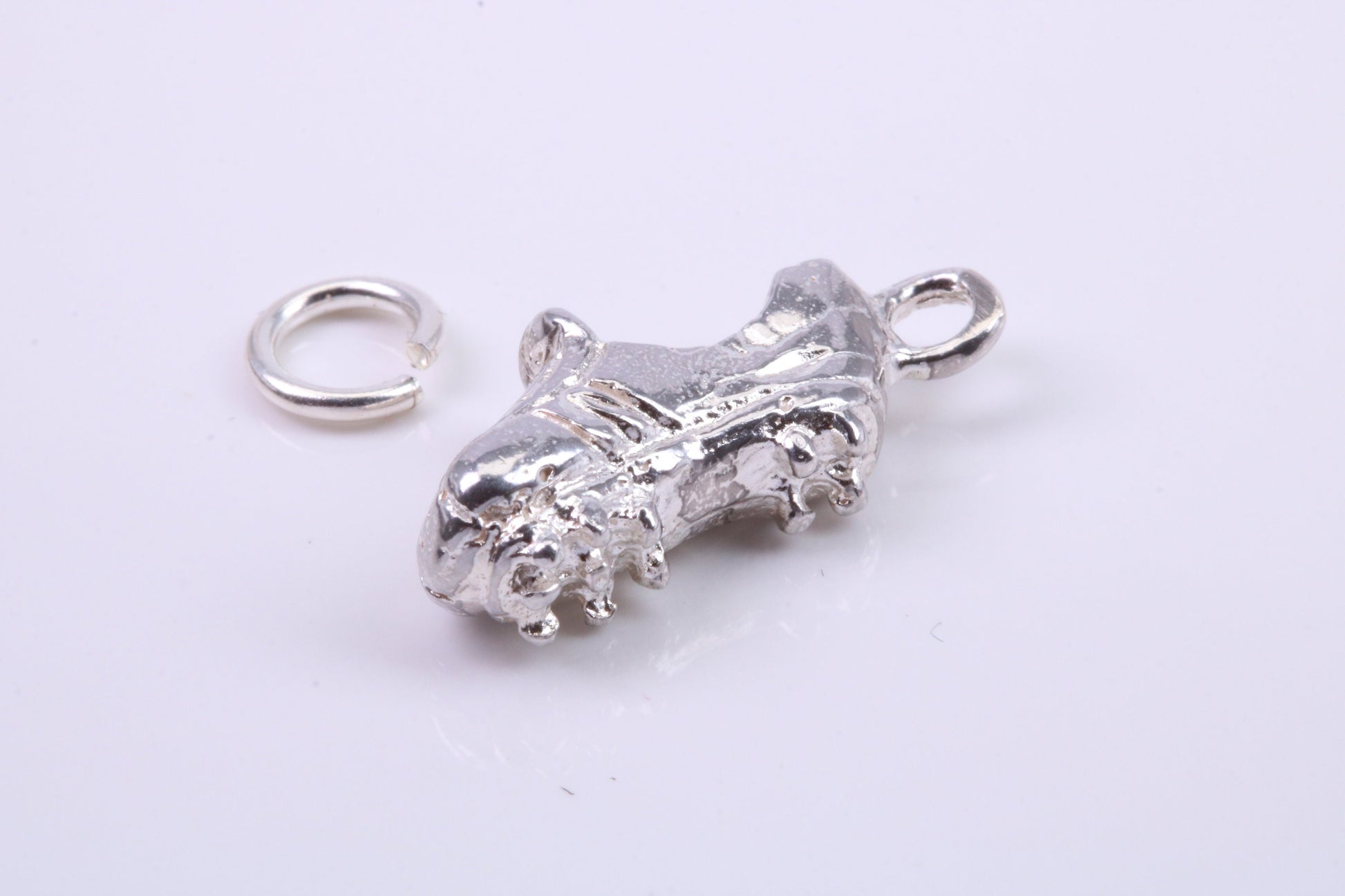 Football Boots Charm, Traditional Charm, Made from Solid 925 Grade Sterling Silver, Complete with Attachment Link