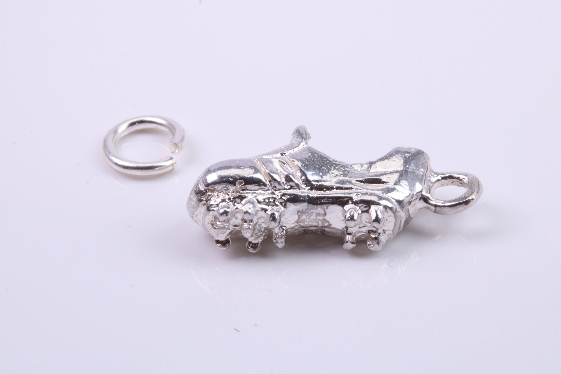 Football Boots Charm, Traditional Charm, Made from Solid 925 Grade Sterling Silver, Complete with Attachment Link