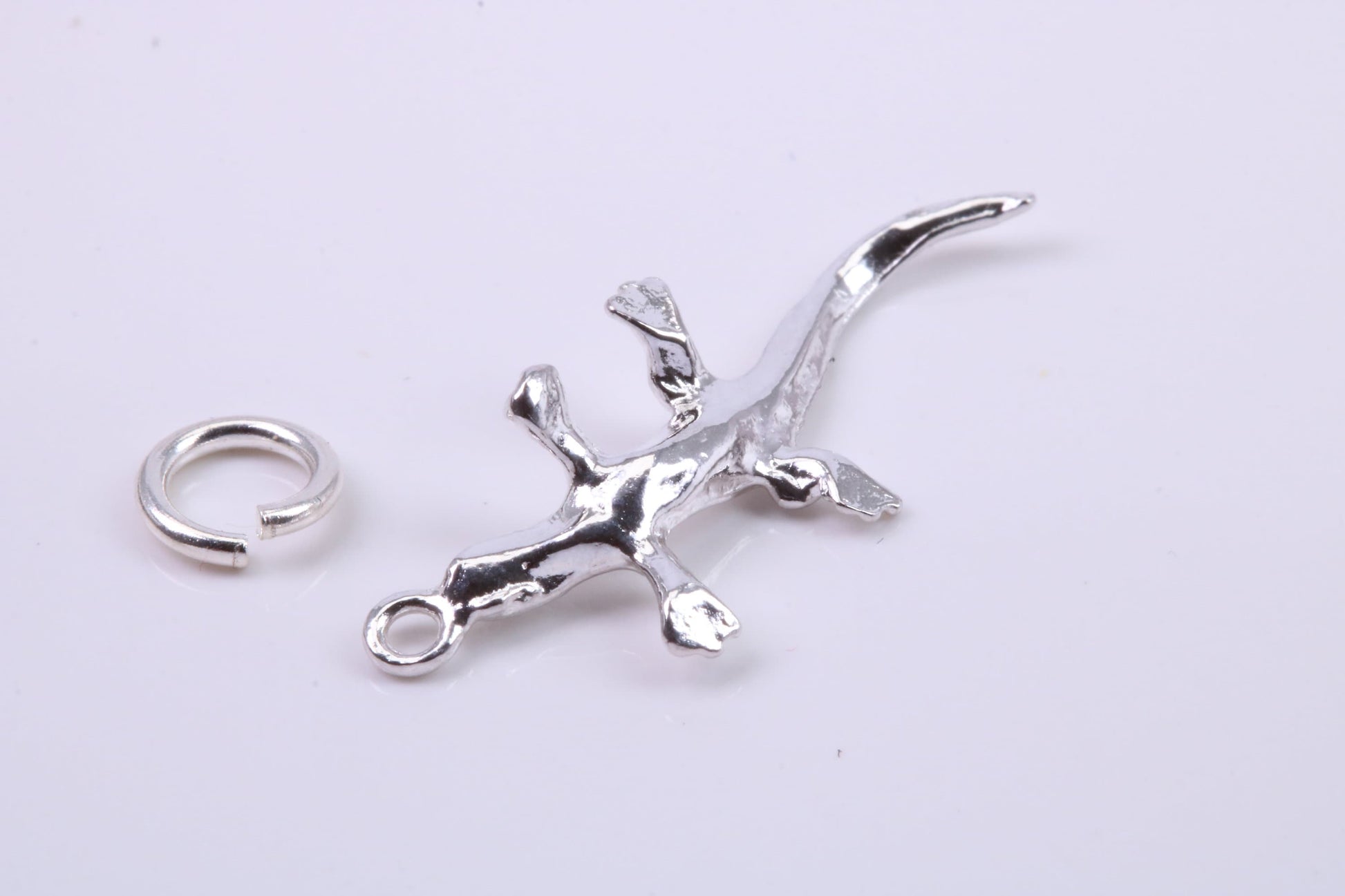 Gecko Lizard Charm, Traditional Charm, Made from Solid 925 Grade Sterling Silver, Complete with Attachment Link