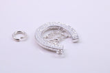 Good Luck Horse Shoe Charm, Made from Solid Cast Silver, Complete with Attachment Link