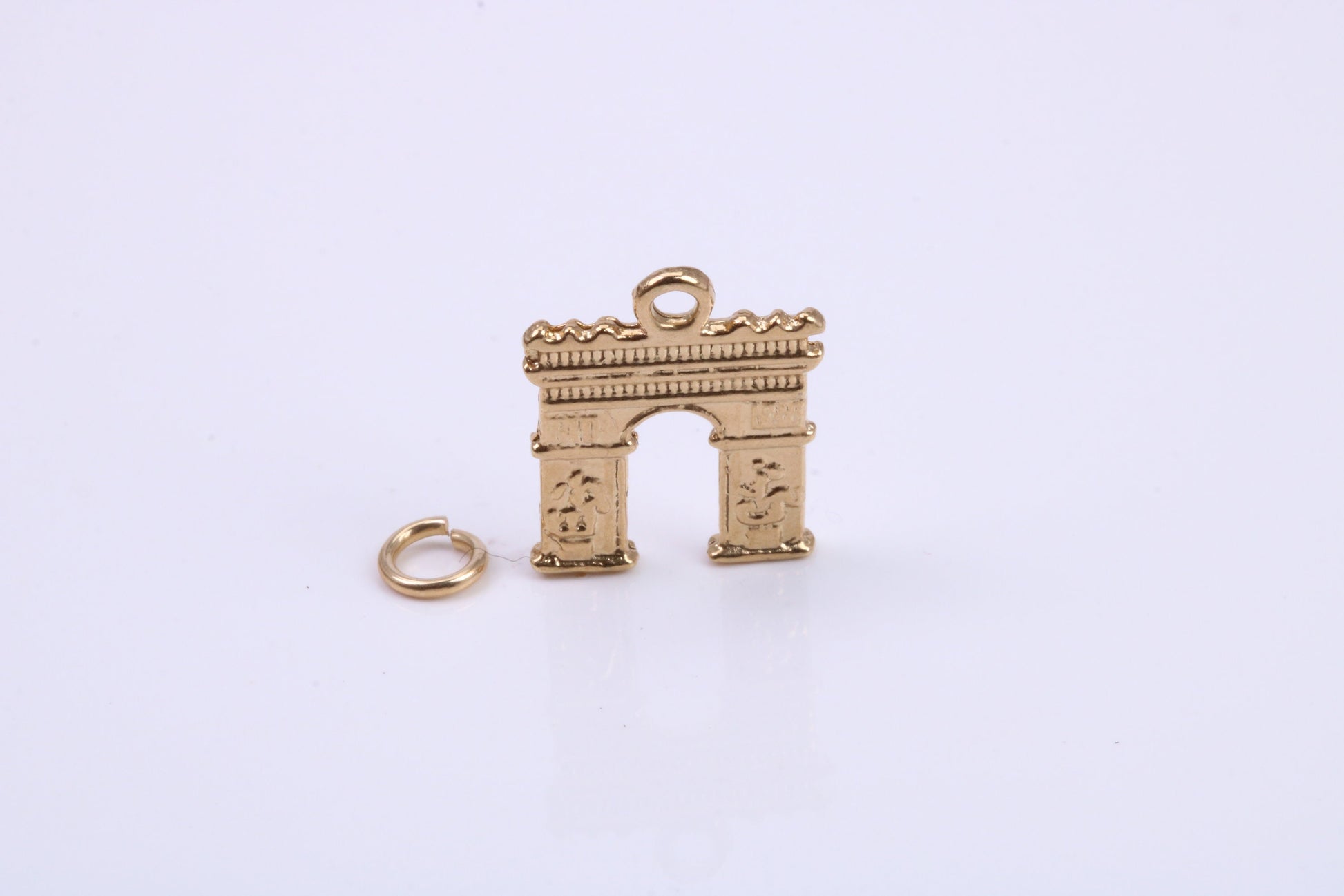 Arc De Triomphe Charm, Traditional Charm, Made from Solid 9ct Yellow Gold, British Hallmarked, Complete with Attachment Link