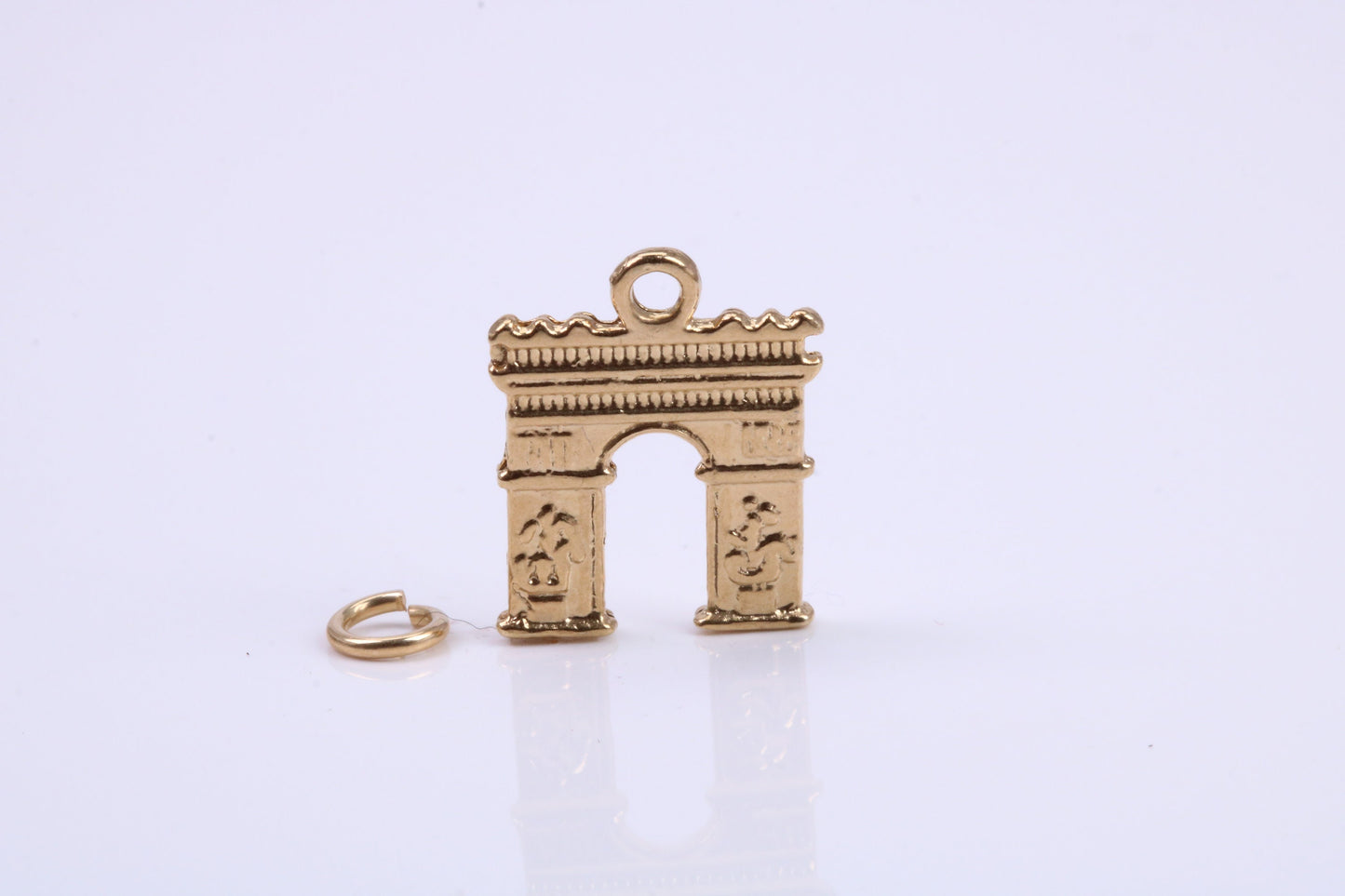 Arc De Triomphe Charm, Traditional Charm, Made from Solid 9ct Yellow Gold, British Hallmarked, Complete with Attachment Link