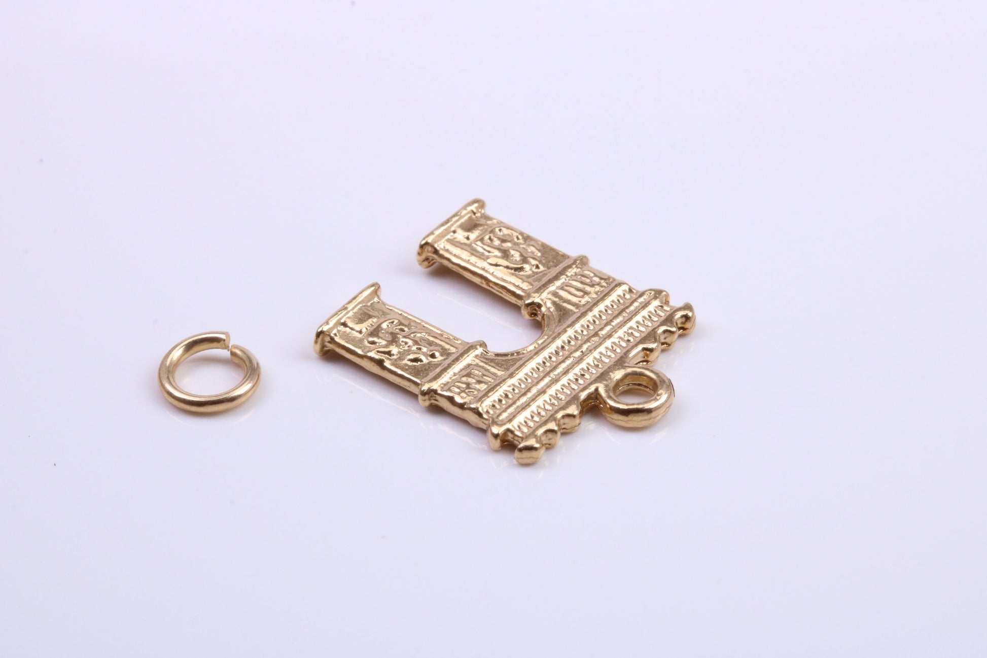 Arc De Triomphe Charm, Traditional Charm, Made from Solid 9ct Yellow Gold, British Hallmarked, Complete with Attachment Link