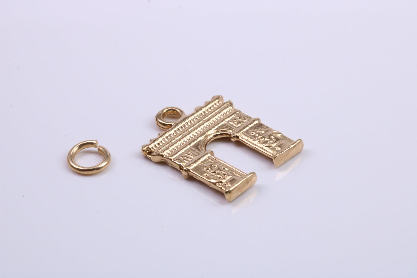 Arc De Triomphe Charm, Traditional Charm, Made from Solid 9ct Yellow Gold, British Hallmarked, Complete with Attachment Link