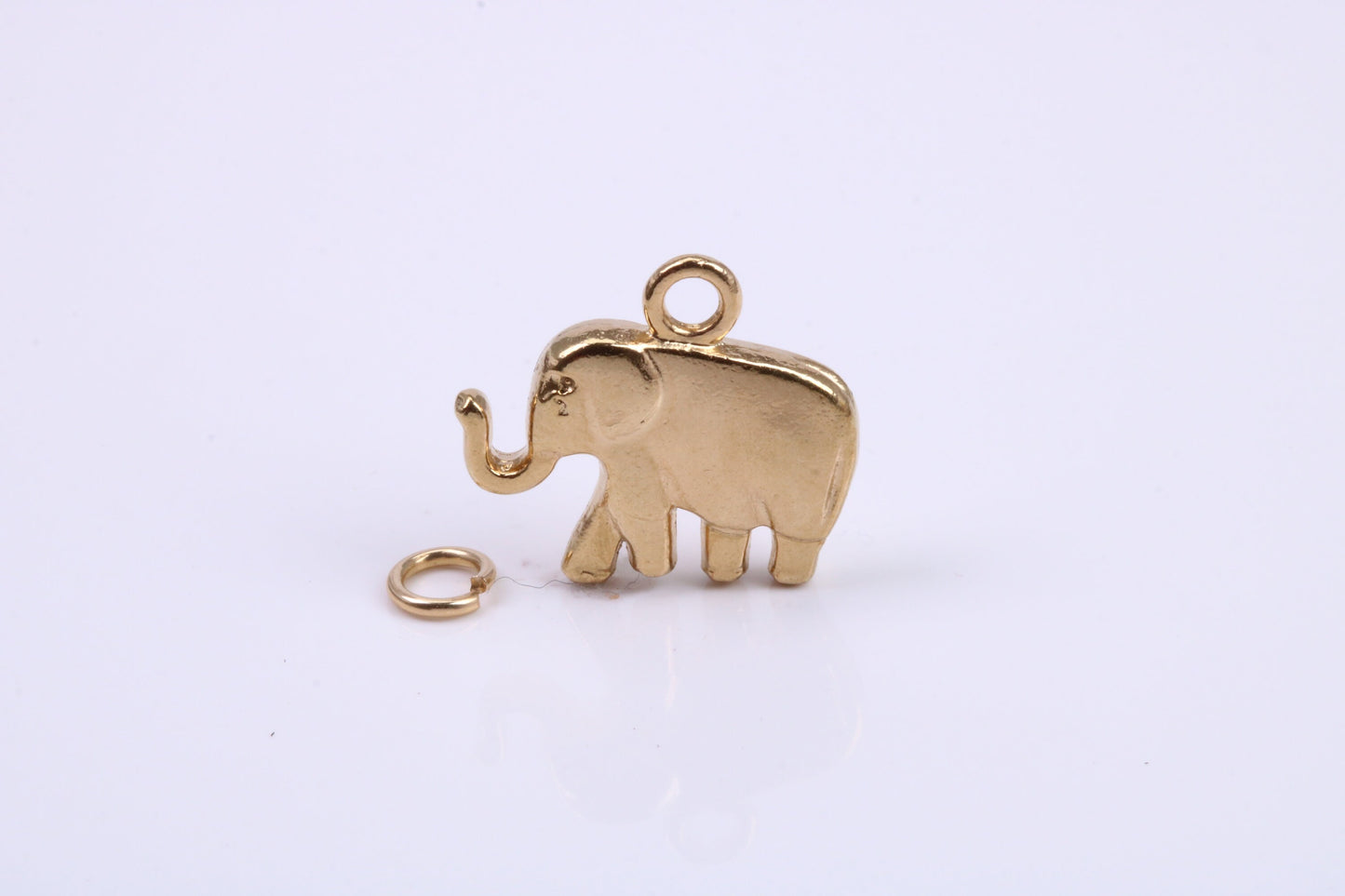 African Elephant Charm, Traditional Charm, Made from Solid 9ct Yellow Gold, British Hallmarked, Complete with Attachment Link