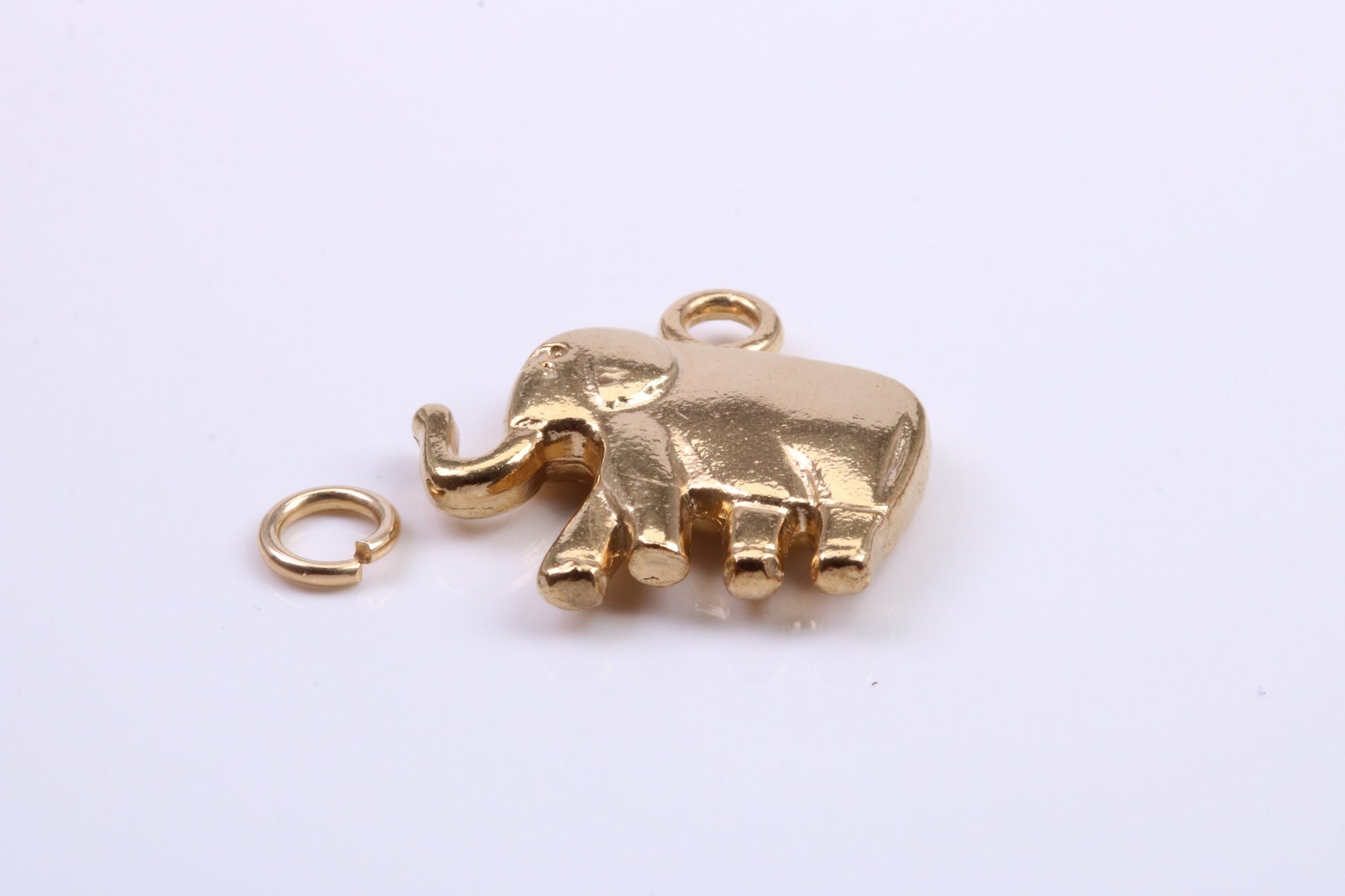 African Elephant Charm, Traditional Charm, Made from Solid 9ct Yellow Gold, British Hallmarked, Complete with Attachment Link