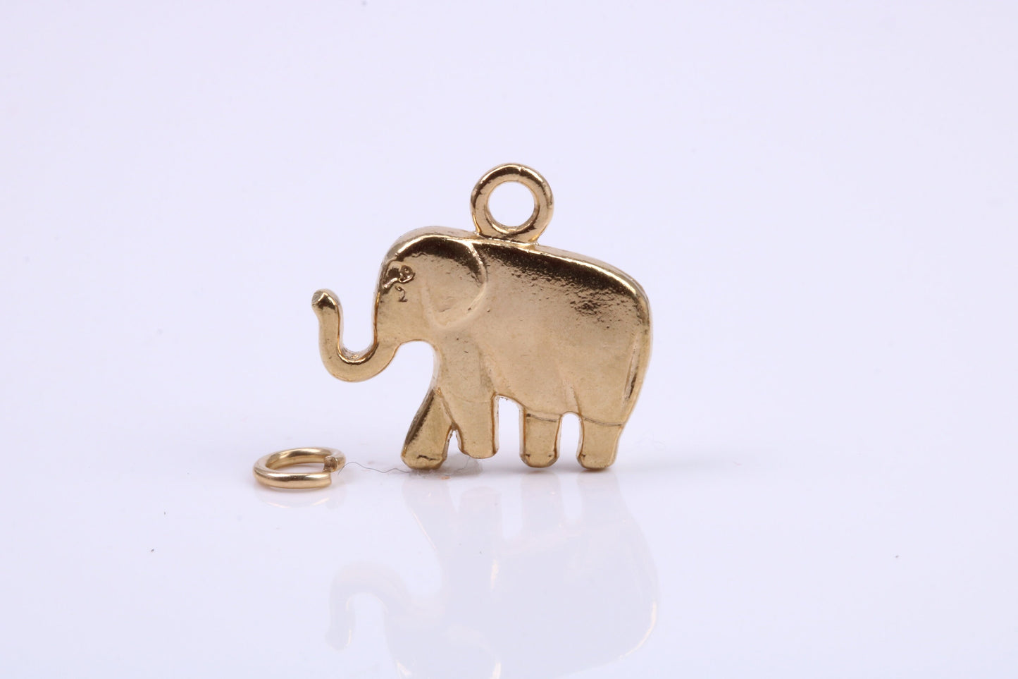 African Elephant Charm, Traditional Charm, Made from Solid 9ct Yellow Gold, British Hallmarked, Complete with Attachment Link