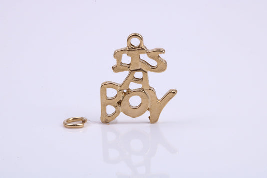 It's A Boy Charm, Traditional Charm, Made from Solid 9ct Yellow Gold, British Hallmarked, Complete with Attachment Link