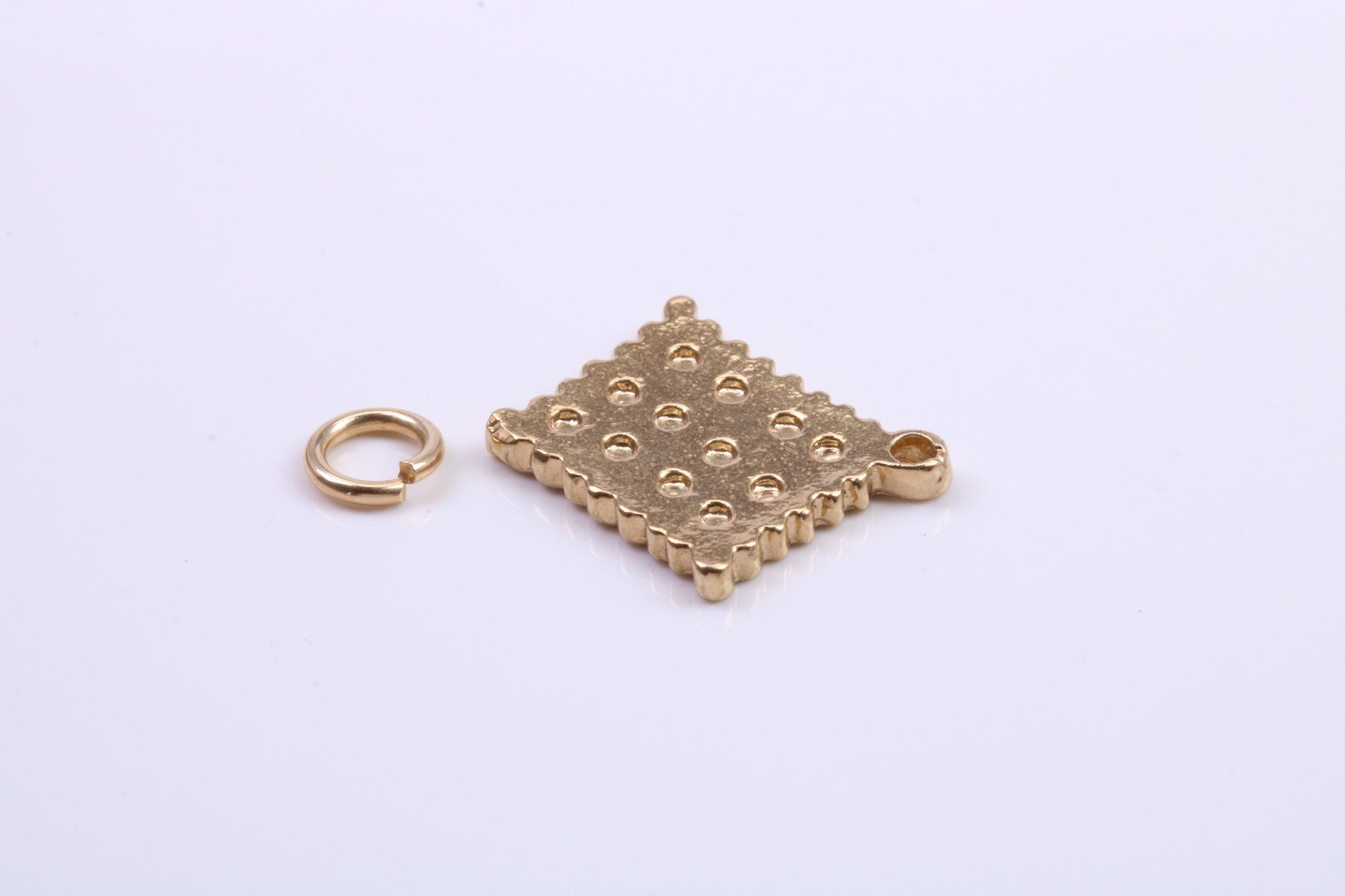 Cracker Biscuit Charm, Traditional Charm, Made from Solid 9ct Yellow Gold, British Hallmarked, Complete with Attachment Link