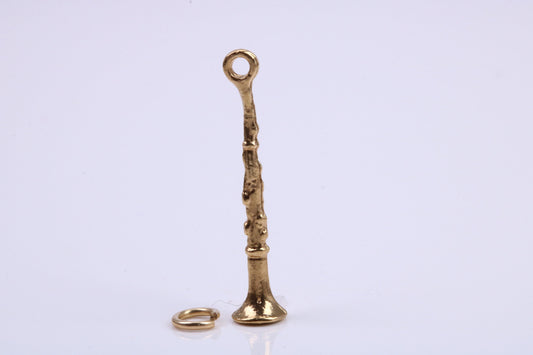 Flute Charm, Traditional Charm, Made from Solid 9ct Yellow Gold, British Hallmarked, Complete with Attachment Link