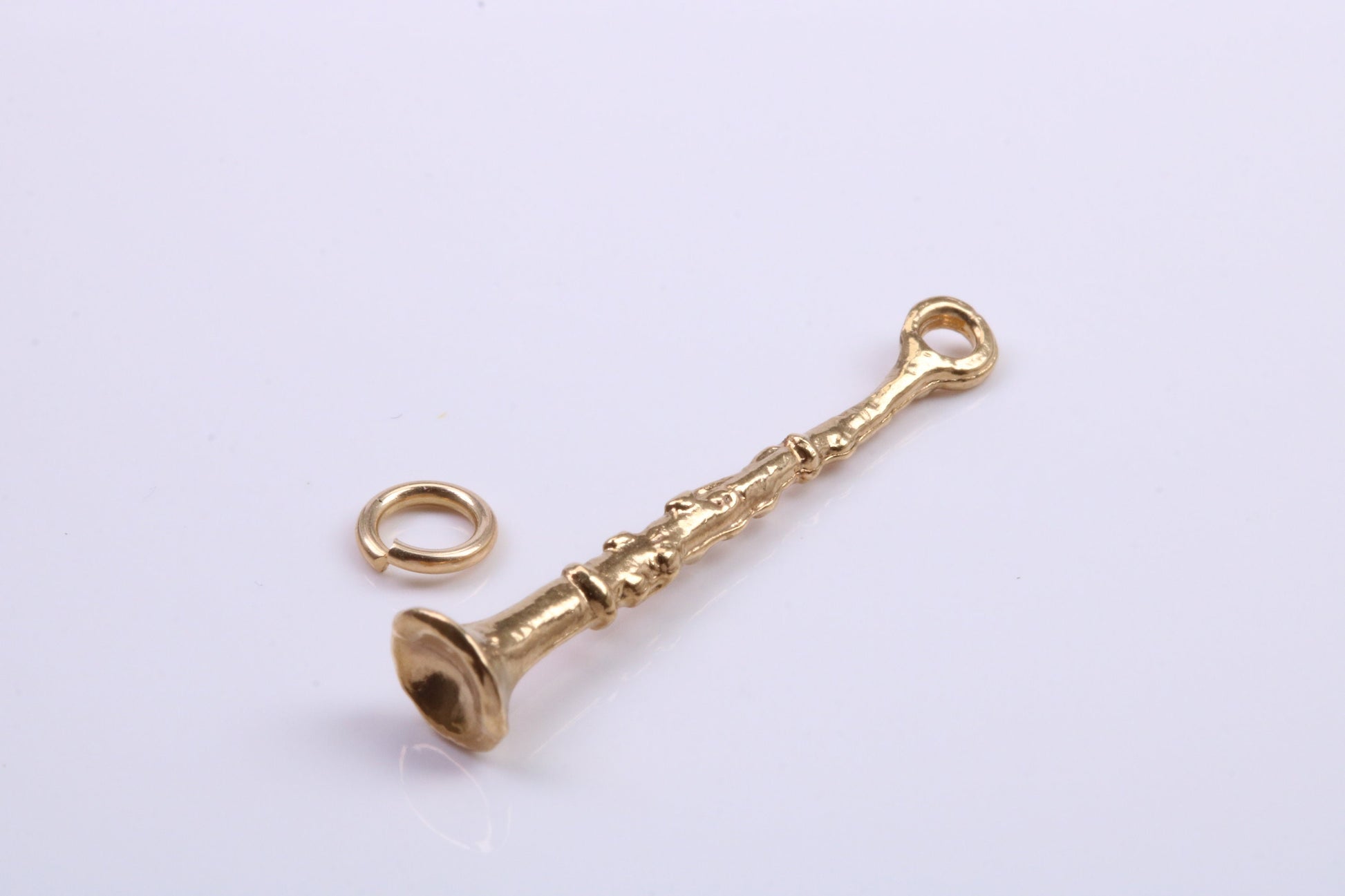 Flute Charm, Traditional Charm, Made from Solid 9ct Yellow Gold, British Hallmarked, Complete with Attachment Link