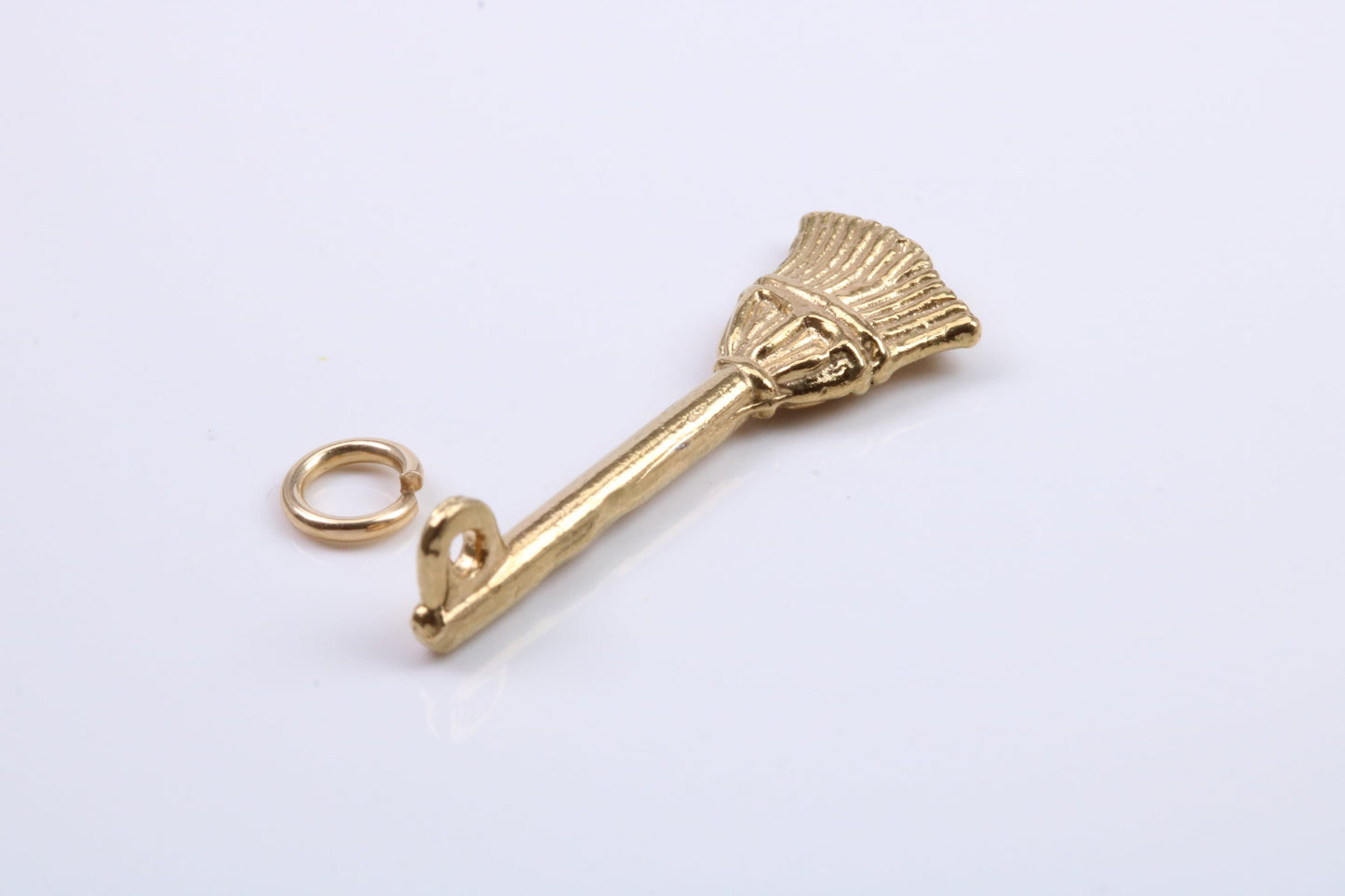 Witches Broom Stick Charm, Traditional Charm, Made from Solid 9ct Yellow Gold, British Hallmarked, Complete with Attachment Link