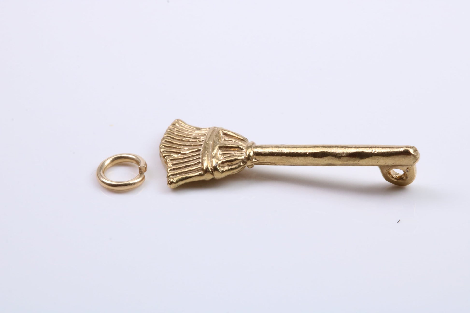 Witches Broom Stick Charm, Traditional Charm, Made from Solid 9ct Yellow Gold, British Hallmarked, Complete with Attachment Link