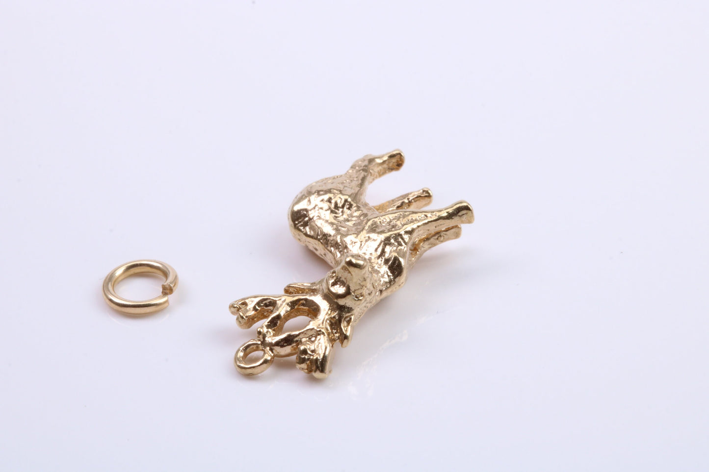 Deer Charm, Traditional Charm, Made from Solid 9ct Yellow Gold, British Hallmarked, Complete with Attachment Link