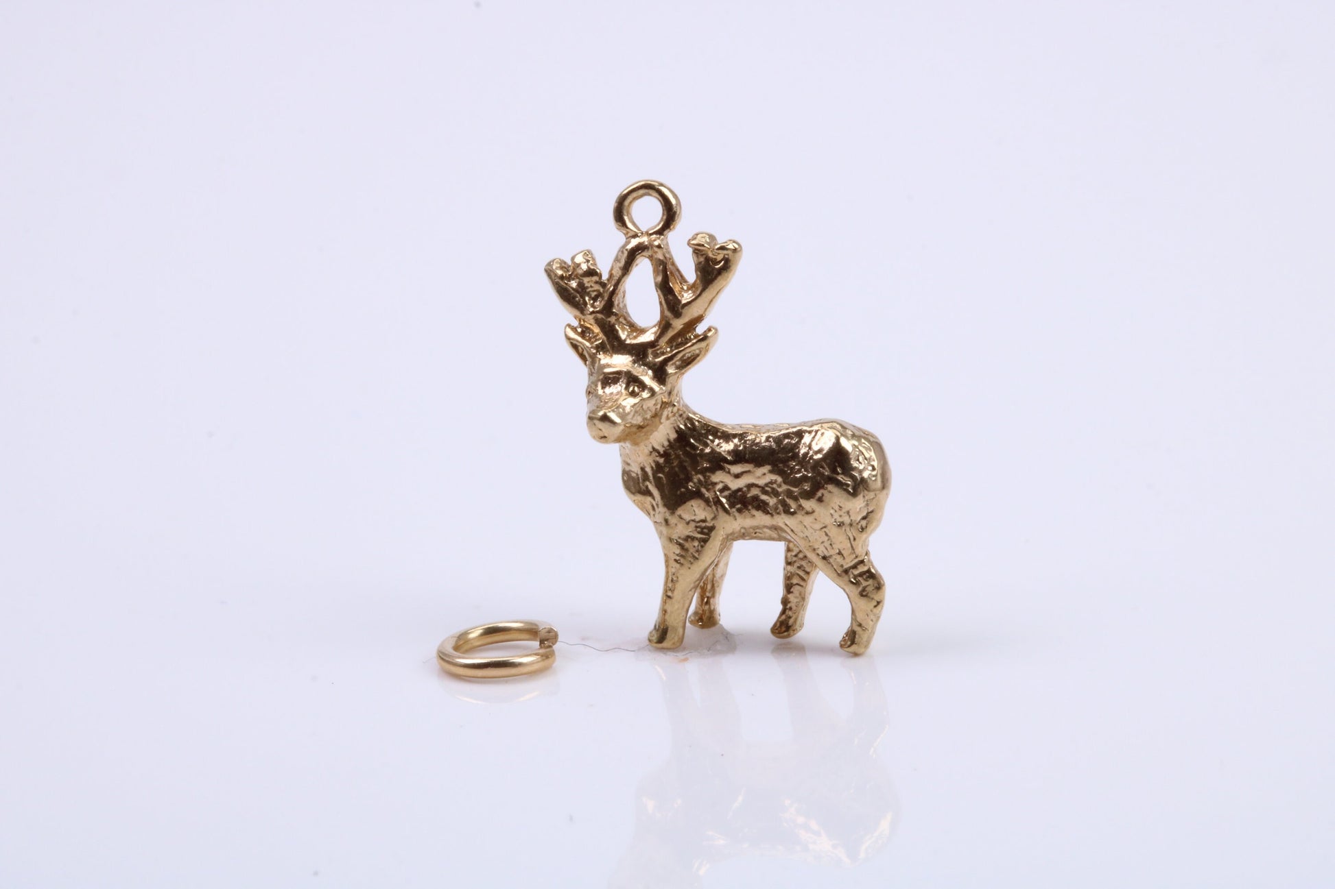 Deer Charm, Traditional Charm, Made from Solid 9ct Yellow Gold, British Hallmarked, Complete with Attachment Link