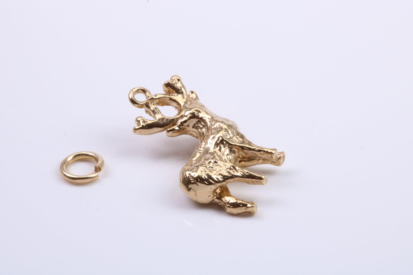 Deer Charm, Traditional Charm, Made from Solid 9ct Yellow Gold, British Hallmarked, Complete with Attachment Link