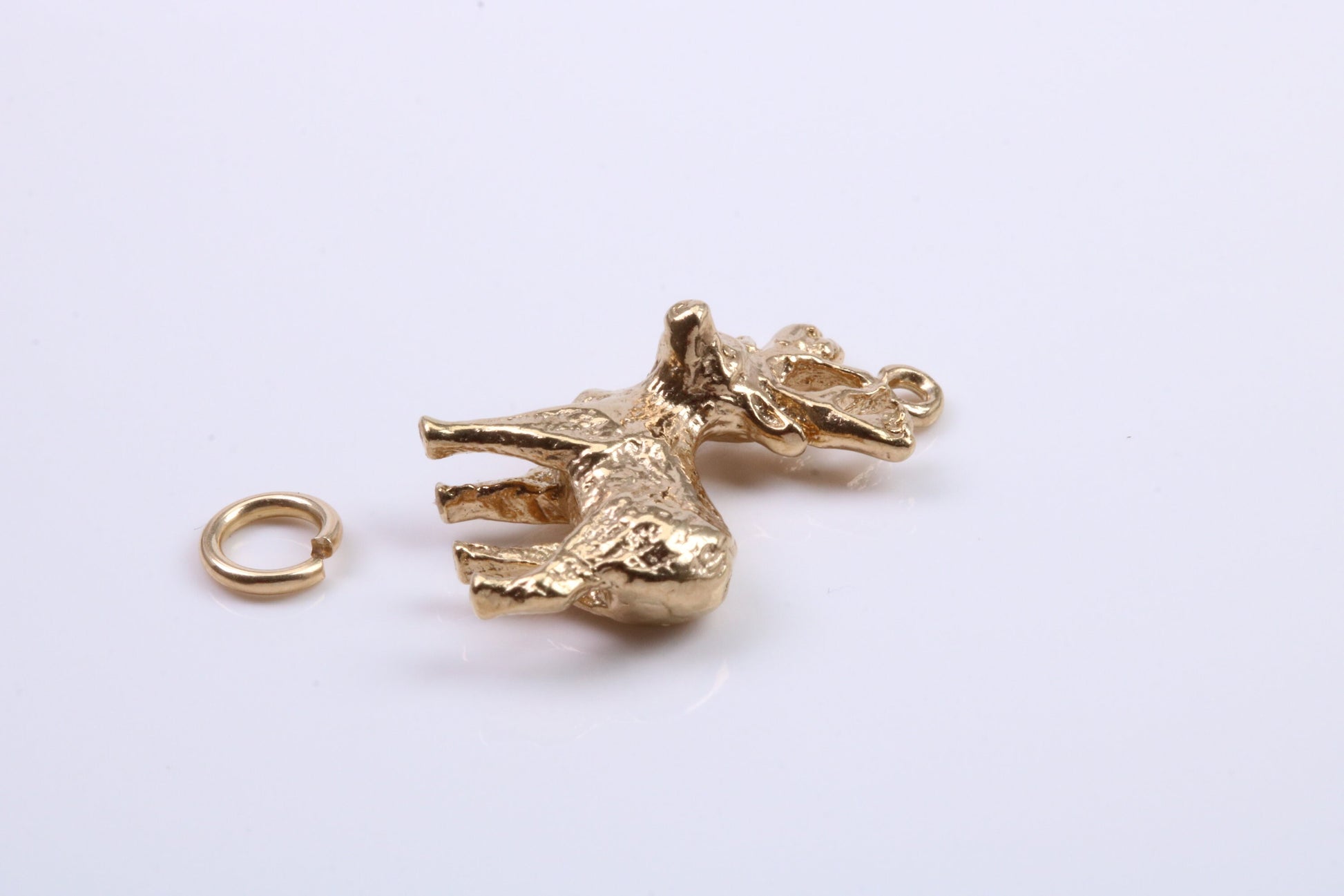 Deer Charm, Traditional Charm, Made from Solid 9ct Yellow Gold, British Hallmarked, Complete with Attachment Link