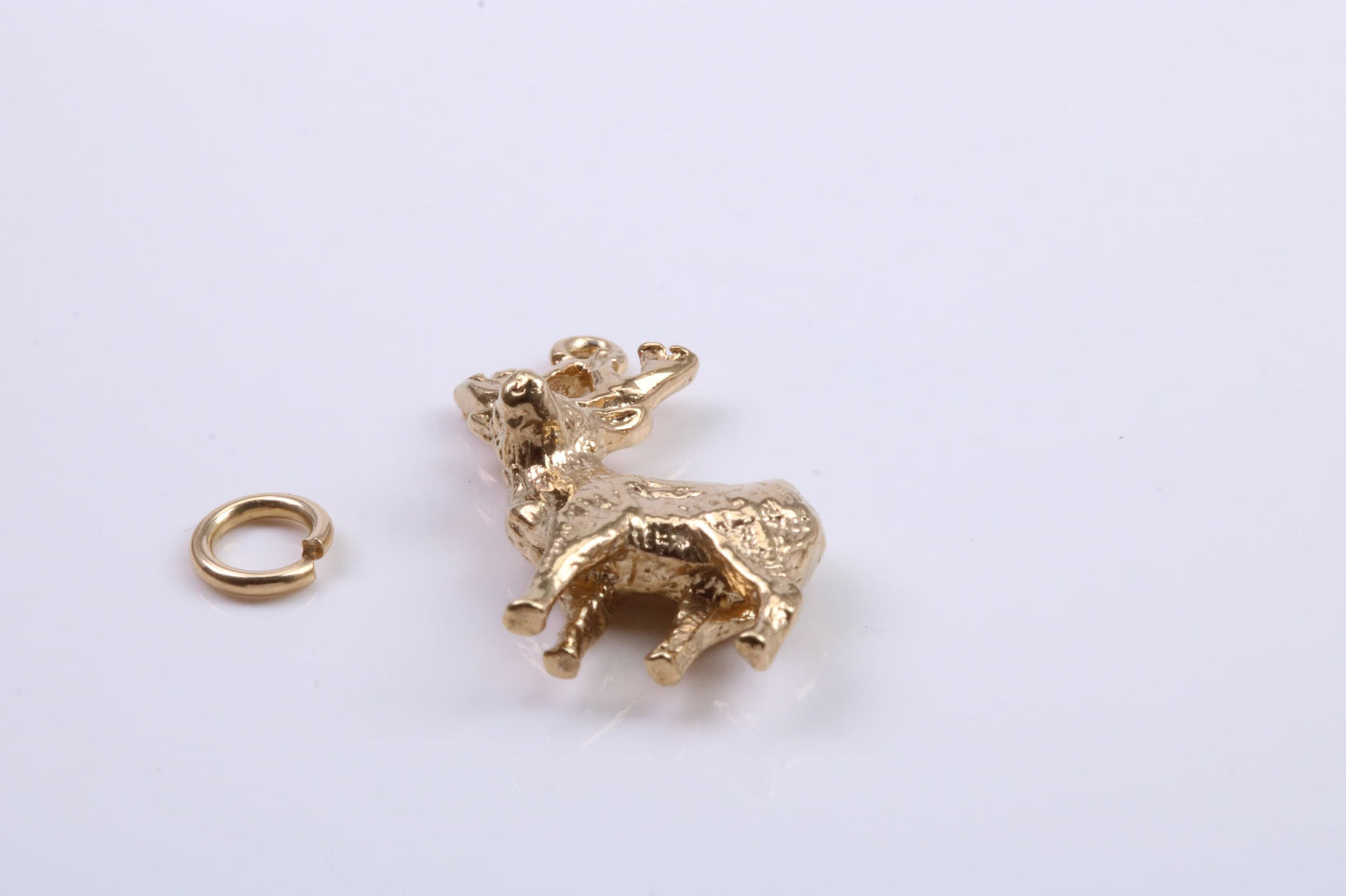 Deer Charm, Traditional Charm, Made from Solid 9ct Yellow Gold, British Hallmarked, Complete with Attachment Link