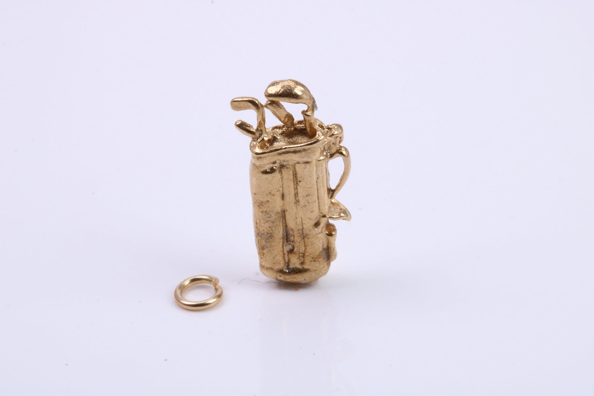 Golf Bag Charm, Traditional Charm, Made from Solid 9ct Yellow Gold, British Hallmarked, Complete with Attachment Link