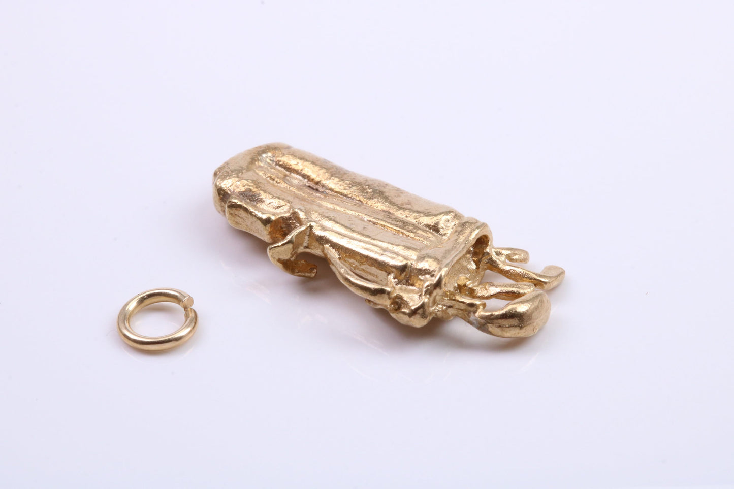 Golf Bag Charm, Traditional Charm, Made from Solid 9ct Yellow Gold, British Hallmarked, Complete with Attachment Link