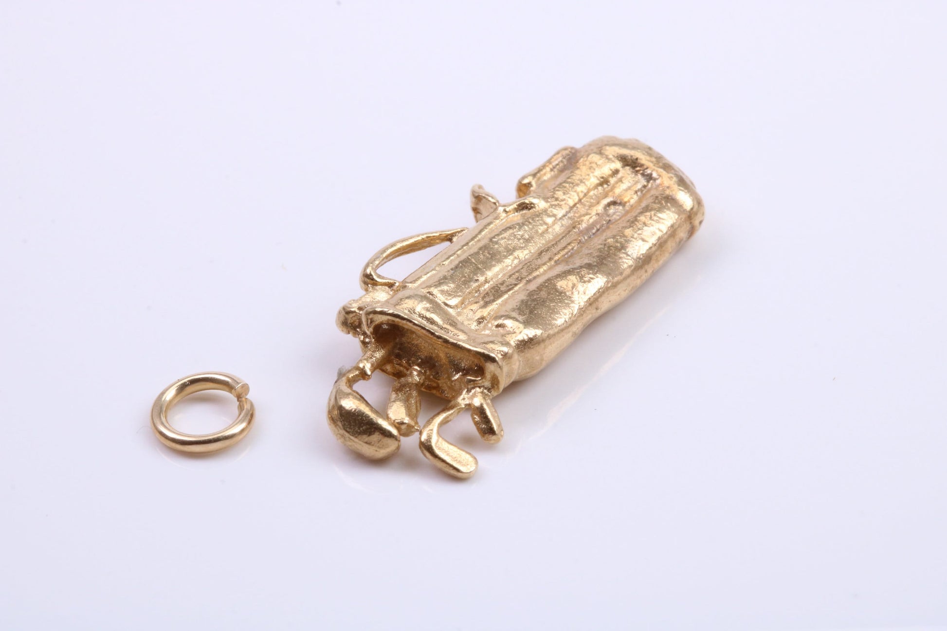 Golf Bag Charm, Traditional Charm, Made from Solid 9ct Yellow Gold, British Hallmarked, Complete with Attachment Link