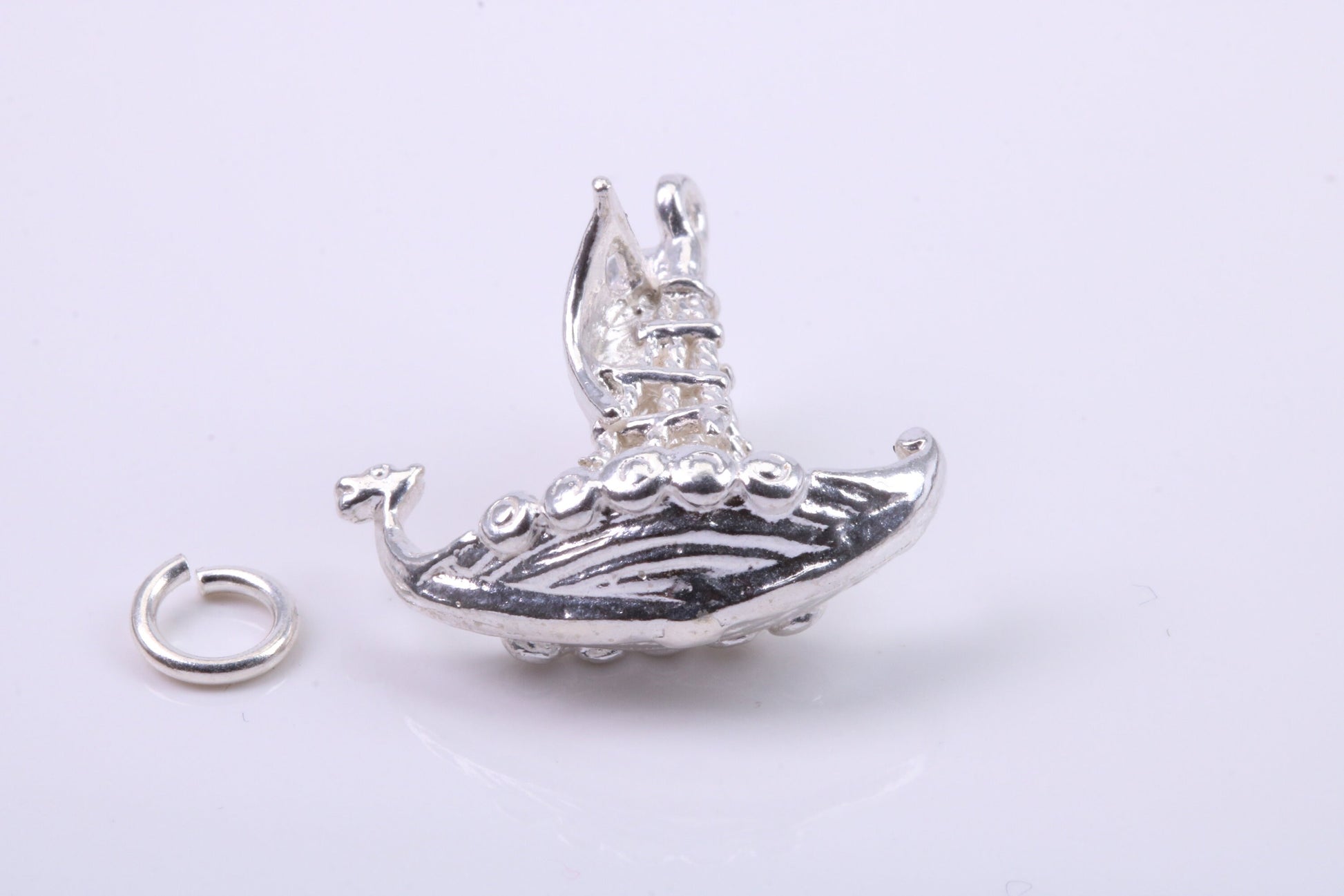 Viking Boat Charm, Traditional Charm, Made from Solid 925 Grade Sterling Silver, Complete with Attachment Link