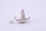 Viking Boat Charm, Traditional Charm, Made from Solid 925 Grade Sterling Silver, Complete with Attachment Link