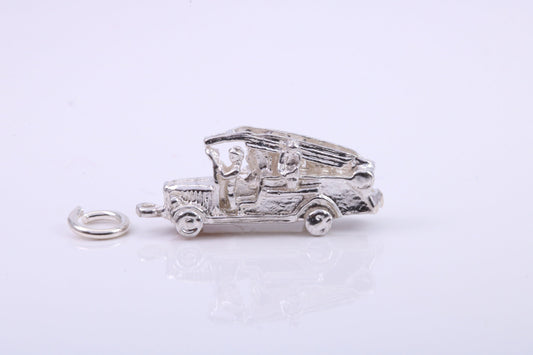 Fire Engine Charm, Traditional Charm, Made from Solid 925 Grade Sterling Silver, Complete with Attachment Link