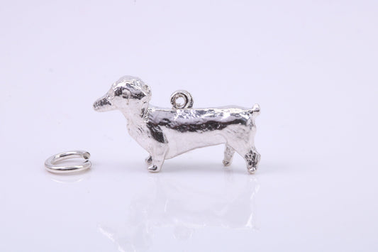 Dachshund Dog Charm, Traditional Charm, Made from Solid 925 Grade Sterling Silver, Complete with Attachment Link