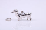 Dachshund Dog Charm, Made from Solid Cast Silver, Complete with Attachment Link