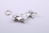 Dachshund Dog Charm, Made from Solid Cast Silver, Complete with Attachment Link