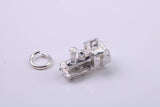 Steam Train Charm, Traditional Charm, Made from Solid 925 Grade Sterling Silver, Complete with Attachment Link