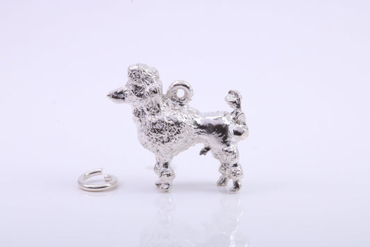 Large Poodle Dog Charm, Traditional Charm, Made from Solid 925 Grade Sterling Silver, Complete with Attachment Link