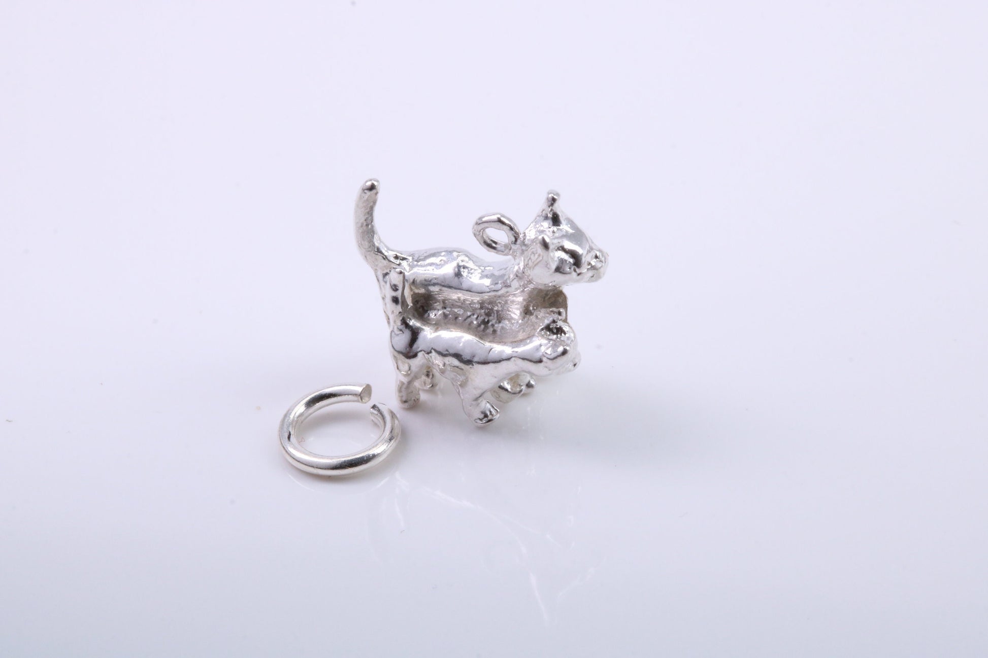 Cat with Kitten Charm, Traditional Charm, Made from Solid 925 Grade Sterling Silver, Complete with Attachment Link