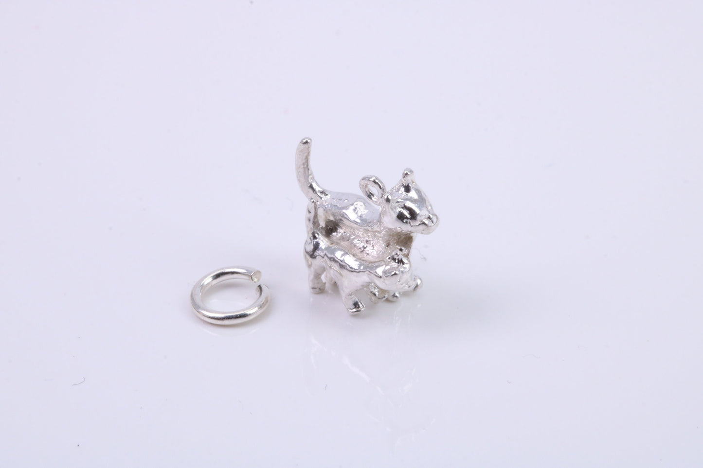 Cat with Kitten Charm, Traditional Charm, Made from Solid 925 Grade Sterling Silver, Complete with Attachment Link