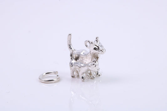 Cat with Kitten Charm, Traditional Charm, Made from Solid 925 Grade Sterling Silver, Complete with Attachment Link