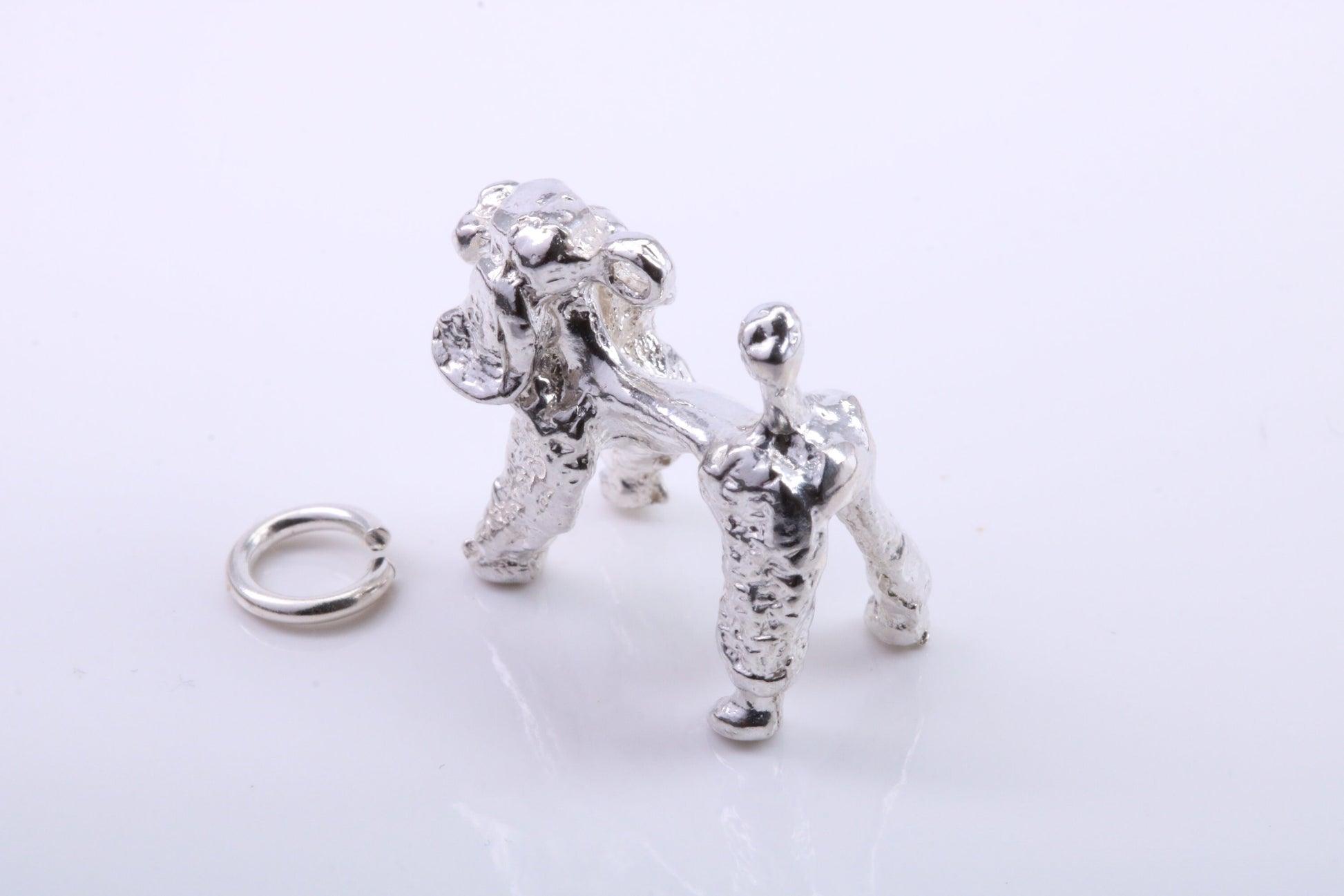 Large Poodle Dog Charm, Traditional Charm, Made from Solid 925 Grade Sterling Silver, Complete with Attachment Link